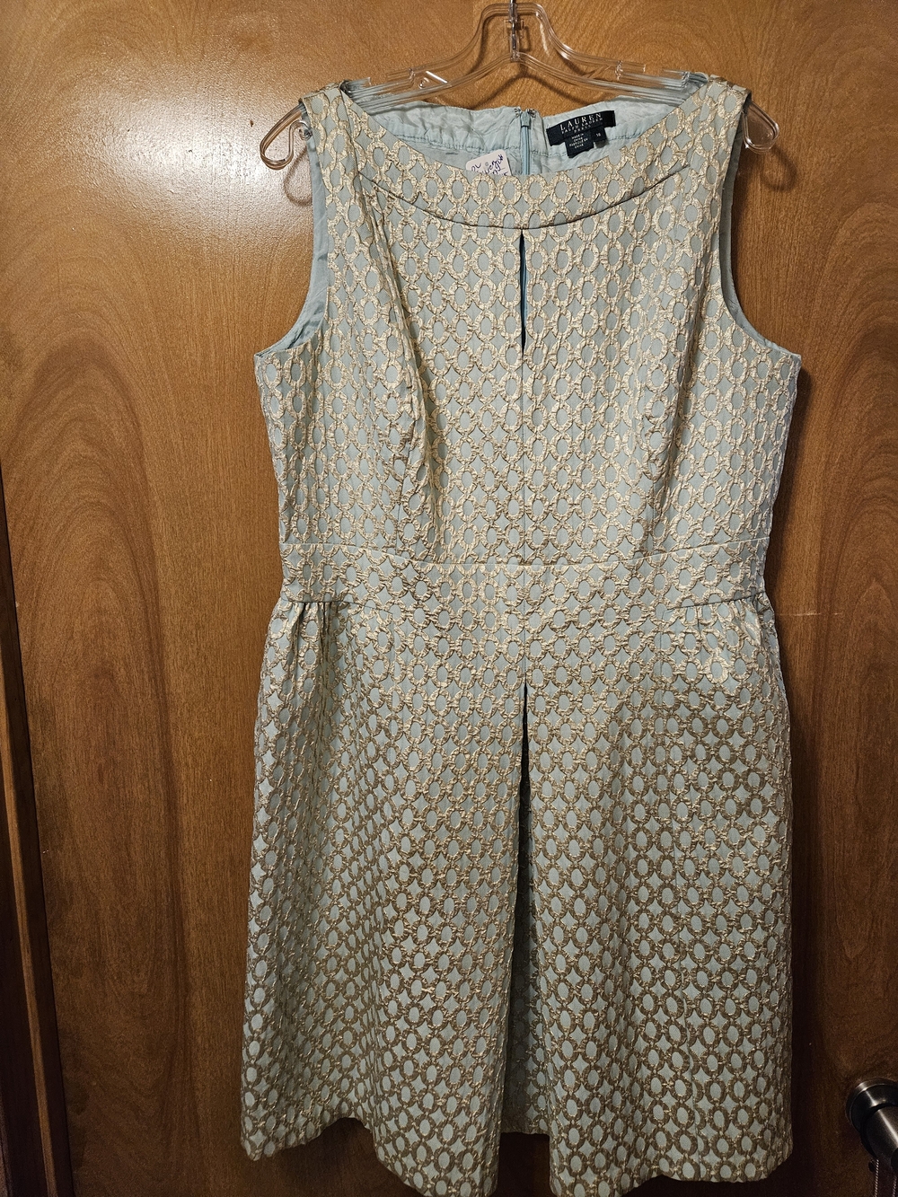 Lauren Ralph Lauren Light Green and Gold Lace Sheath Dress
